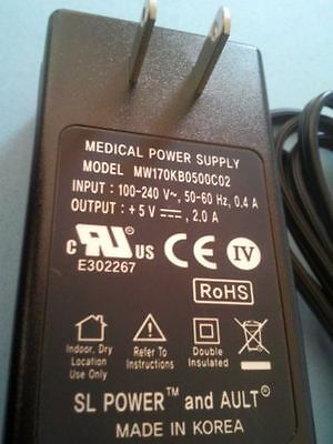 New SL POWER AND AULT 5V DC 2.0A DPS050200UPS-P14 Medical Grade Power Supply